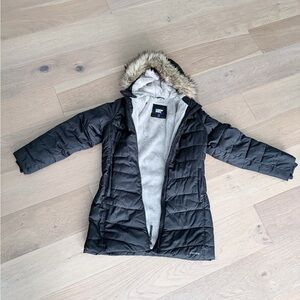 Lands' End Black Puffer Coat with Faux Fur Trim